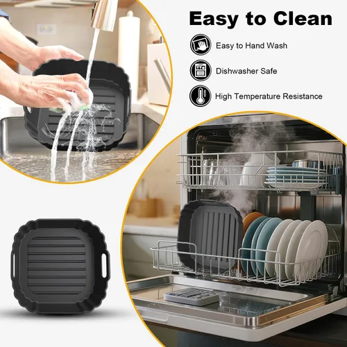 Vista 6 de Paquete de 2 forros cuadrados pequeños de silicona para freidora de aire de 6.2 pulgadas para Chefman Mini, DASH, COSORI, COMFEE, Instant, DEIME