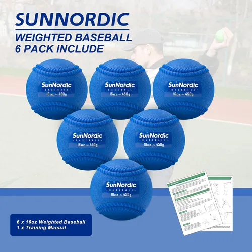Vista 4 de SunNordic 6 Pack Weighted Baseballs Set (16 oz) - Weighted Baseballs for Hitting Training & Improved Power - Pitching Training Baseball for All