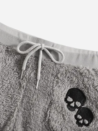 Vista 3 de WDIRARA Pantalones cortos bordados de Halloween con cordón y cintura alta para mujer, con bolsillo