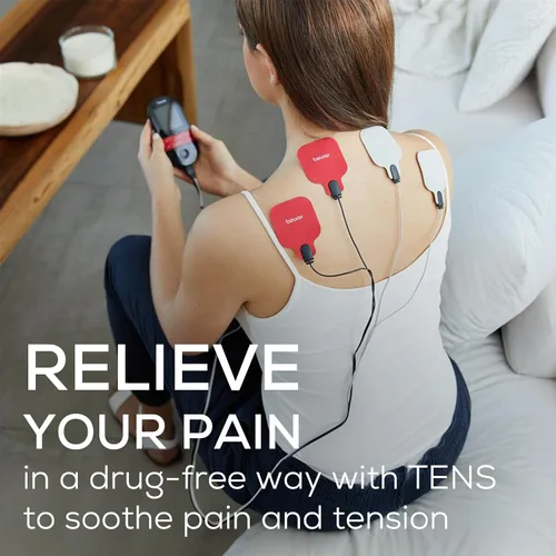 Vista 3 de Beurer EM59 Unidad TENS digital 3 en 1, EMS y terapia de calor para alivio del dolor y relajación, estimulador muscular con 2 canales ajustables, 64