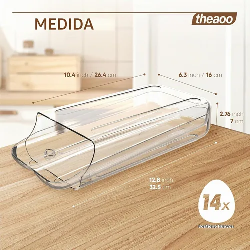 Vista 3 de theaoo Soporte para huevos para refrigerador, contenedor de huevos enrollable automático para refrigerador, dispensador de huevos de plástico
