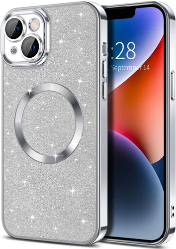 Vista 9 de Hython para iPhone 12 Funda con chispas brillantes, fundas transparentes magnéticas con protector de lente de cámara [Compatible con MagSafe]