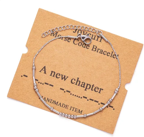 Vista 273 de JoycuFF Pulseras inspiradoras de código morse para mujeres, cuentas de plata, joyería con mantra de motivación, regalos para ella