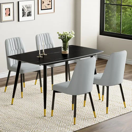 Vista 77 de Juego de 4 mesas de comedor negras para mesa de comedor de 4,50 pulgadas para 4, sillas de cocina de piedra sinterizada, fácil de montar, adecuado