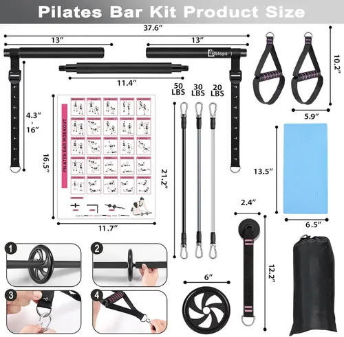 Vista 5 de BBTOPS Kit de barra de pilates con bandas de resistencia, barra de ejercicio de equipo de pilates con rodillo de abdominales para entrenamiento
