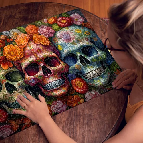 Vista 6 de Rompecabezas del Día de los Muertos de Calavera de Azúcar para adultos de 1000 piezas, rompecabezas de Halloween de 1000 piezas, rompecabezas