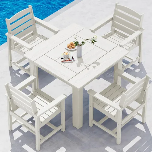 Vista 9 de SERWALL Juego de mesa y sillas de comedor para exteriores HDPE para 4 Azul marino