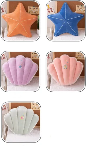 Vista 9 de Almohada de suelo de concha de estrella de mar para sofá, almohada de lectura para automóvil (azul, 19.6 pulgadas)