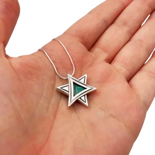 Vista 4 de Jewish Jewelry Star of David Pendant Necklace – Authentic Eilat Stone Pendant in Sterling Silver – Handmade Israel Judaica Jewelry Gift for Men &