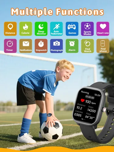 Vista 2 de Reloj Inteligente para Niños y Niñas, Rastreador de Fitness con Monitor de Frecuencia Cardíaca y Sueño, Pantalla Táctil de 1.83" con 12