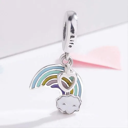 Vista 2 de Abalorio de arco iris de plata de ley 925 con dije de estrella y corazón para pulsera Pandora