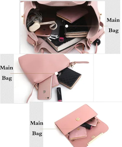 Vista 6 de Bolso y bolso para mujer 3 piezas con borla bolso de mano con asa superior