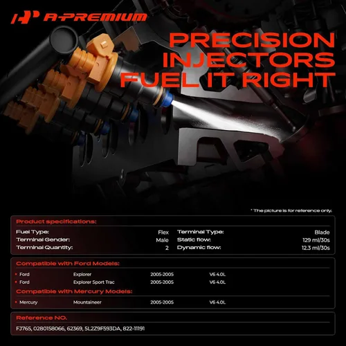 Vista 2 de Inyectores de combustible A-Premium compatibles con Ford, Mercury Para Ford Explorer, Explorer Sport Trac y Mercury Mountaineer 2005 V6 4.0L