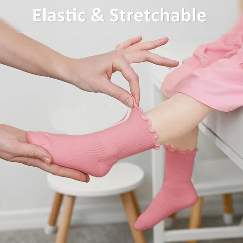 Vista 5 de JAKIDAR Calcetines con volantes para bebés y niñas, 6 pares de calcetines de algodón suave con volantes para bebés y niñas