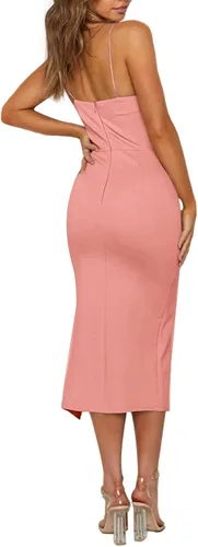 Vista 2 de LYANER Blusa de tirantes para mujeres, vestido por debajo de la rodilla ajustado, dobladillo dividido, sin mangas, con cremallera