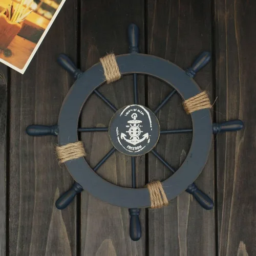 Vista 2 de rosenice Barco Rueda de madera náutica barco rueda pared decoración azul oscuro
