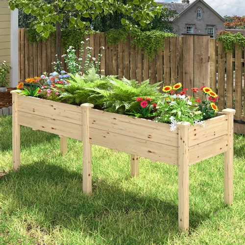 Vista 13 de MUPATER Cama de jardín elevada de 6 x 1.8 pies, maceta elevada de cedro con 8 agujeros de drenaje, espacio para macetas de 6.8 pies cúbicos, camas