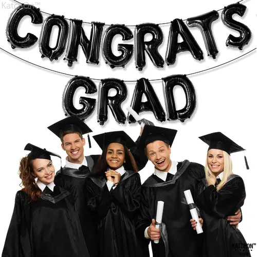Vista 3 de Decoraciones de graduación 2026 Globos negros de graduación de felicitaciones – 16 pulgadas Cartel negro de felicitaciones graduadas Cartel