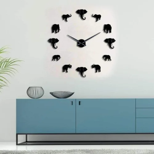 Vista 5 de Reloj de pared, diseño único de elefante con forma de animal, reloj de pared para bricolaje, espejo acrílico, decoración para el hogar