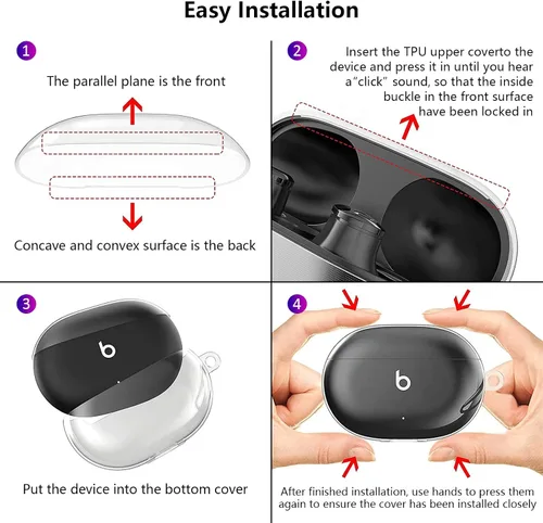 Vista 7 de Funda transparente para Beats Studio Buds Plus 2023, Beat Studio Bud Case Cover 2021, Shockpoof TPU suave para auriculares Beats con mosquetón