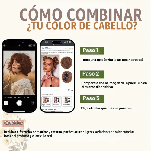 Vista 6 de 2 piezas de cabello de moño espacial para mujer, extensiones de moño Mezcla negra caoba claro