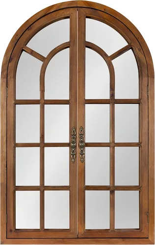 Vista 2 de Kate and Laurel Boldmere Espejo de Arco con Panel de Ventana Rústico, 28 x 44 pulgadas, Marrón Rústico, Espejo de Ventana de Granja para Pared