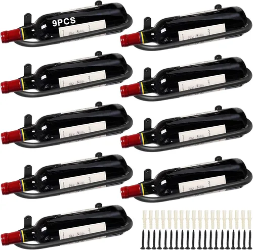 Vista 8 de Estante para vino montado en la pared para 8 botellas de vino, almacenamiento de metal para colgar en la pared, estante organizador de vino