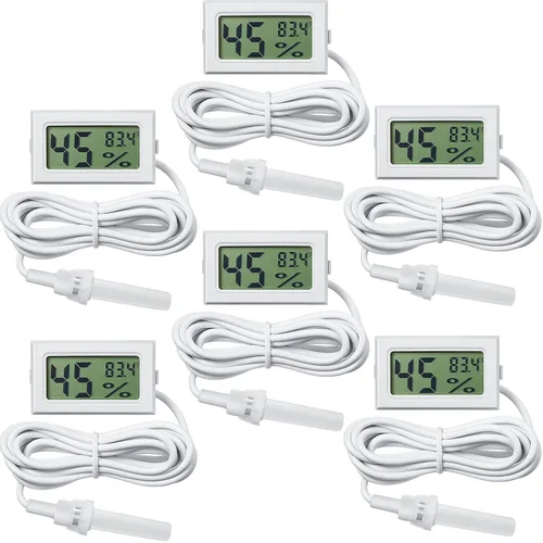 Vista 9 de Weewooday Medidor digital de temperatura y humedad con medidor de sonda LCD Fahrenheit, termómetro higrómetro para incubadora, planta de reptiles