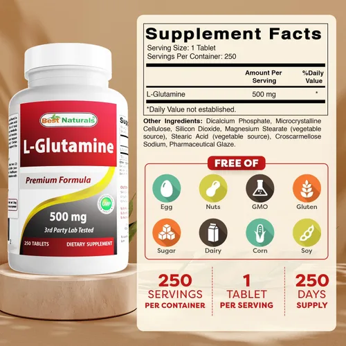Vista 2 de Best Naturals L-Glutamina 500 mg 250 Comprimidos