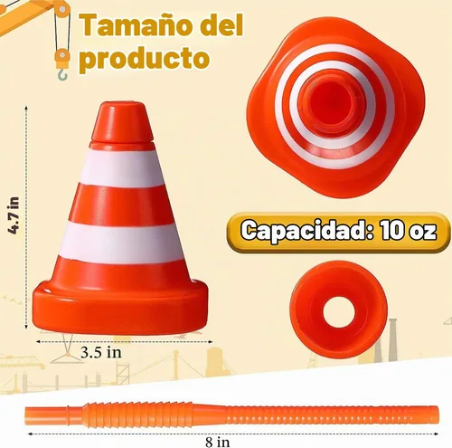 Vista 2 de Sawysine Paquete de 8 tazas de cono de construcción con pajitas, juego