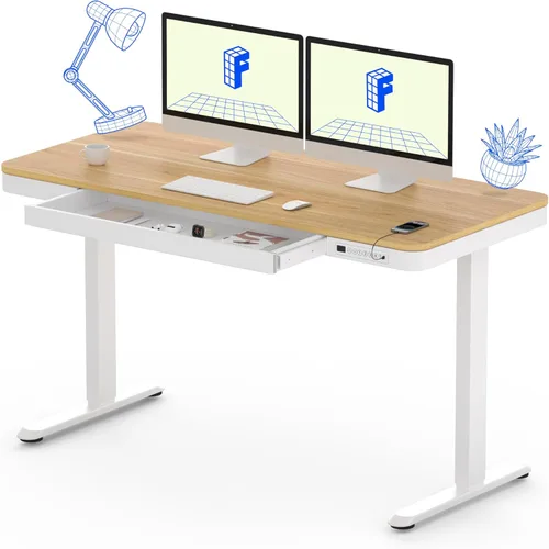 Vista 13 de FLEXISPOT Comhar - Escritorio de pie eléctrico de cristal puro con cajones, escritorio y puertos de carga USB, escritorio ergonómico de altura