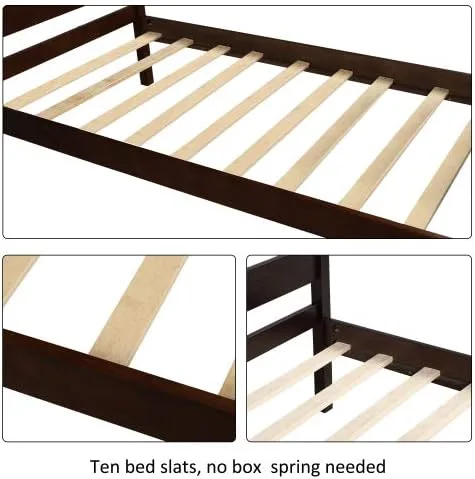 Vista 6 de anwickjeff Base de cama individual de madera moderna con cabecero, marco de cama de plataforma tamaño individual, camas individuales, cama