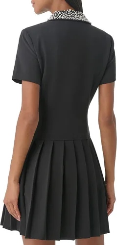 Vista 4 de Karl Lagerfeld Paris Vestido de perlas plisadas con botones para mujer