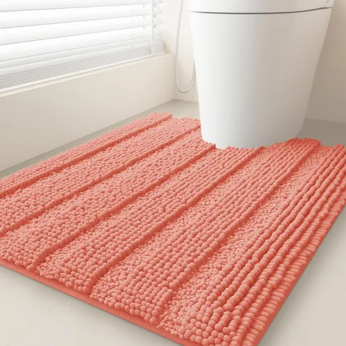 Vista 34 de ACCUMTEK - Juego de alfombras de baño a rayas beige de 3 piezas, ultrasuaves, antideslizantes de chenilla, alfombras de baño mullidas y absorbentes