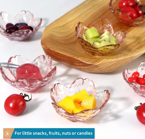 Vista 5 de 8 piezas de cuencos de vidrio Sakura para salsa de soja, lindos cuencos mini para postre, platos apilables pequeños para aperitivos, condimentos