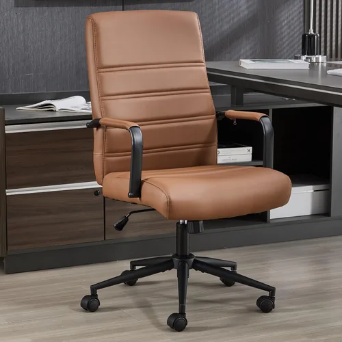 Vista 8 de Silla de escritorio de oficina de cuero, sillas de sala de conferencias con ruedas, sillas de oficina ejecutivas modernas de altura ajustable, silla