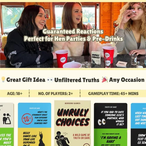 Vista 4 de Unruly Choices - Juego de cartas Truth or Dare 108 Se atreve & Preguntas Juego de despedida de soltera, Juego de fiesta antes del juego, Noche