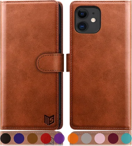 Vista 13 de SUANPOT Funda de piel tipo cartera para iPhone 11 de 6.1 pulgadas (Non 11 Pro de 5.8 pulgadas) con bloqueo RFID, tarjetero de crédito, funda