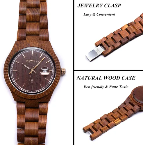 Vista 4 de BEWELL Men Wood Watch Vintage Quartz Movement Lightweight Wrist Watches W112A