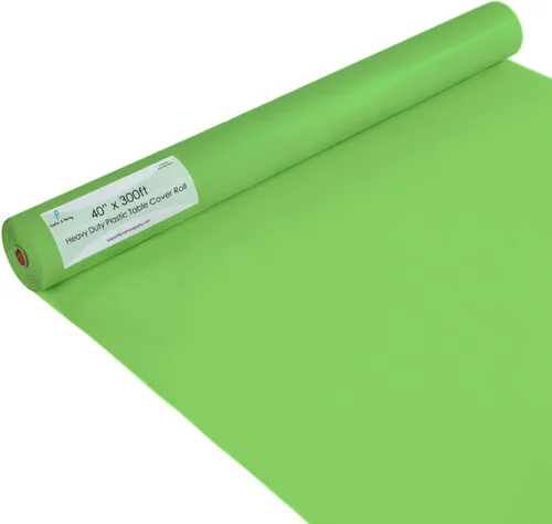 Vista 22 de Rollo de plástico para cubierta de mesa color verde manzana, 40 pulgadas x 100 pies, rollo de plástico resistente para cubierta de mesa de banquetes