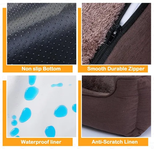 Vista 5 de Makigued Cama rectangular para perro de tamaño mediano con funda extraíble lavable, cama para mascotas con lados de refuerzo, parte inferior
