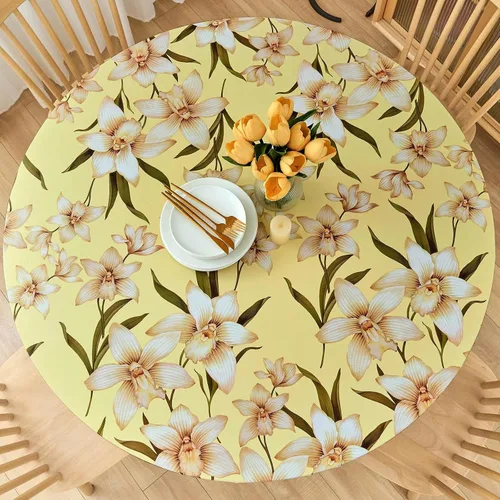 Vista 79 de LIBERECOO Mantel redondo de vinilo ajustable con reverso de franela, borde elástico, impermeable, resistente a las manchas, mantel lavable