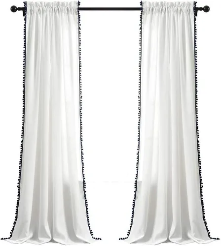 Vista 8 de Triangle Home Fashions - Panel de cortinas para vidrio con pompón para decoración de lujo