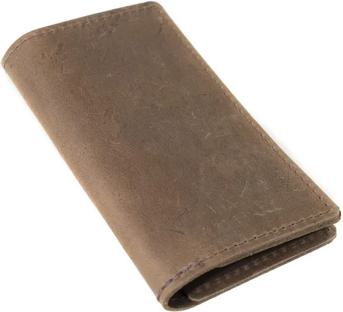 Vista 5 de Funda de cuero para chequera Café Oscuro billetera estilizada
