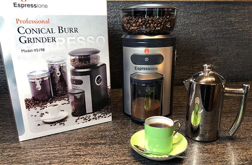 Vista 8 de Espressione Molinillo de café profesional con rebabas cónicas, negro/plata, 8.5 onzas.
