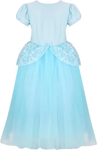 Vista 5 de Disfraz de princesa para niñas, color azul, manga abombada, cumpleaños, Halloween, cosplay, falda de baile