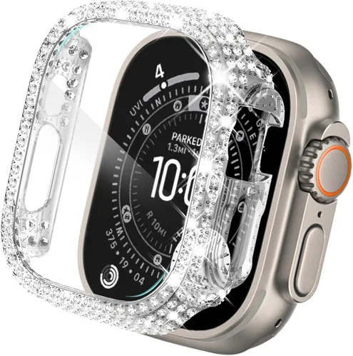 Vista 22 de KADES - Funda protectora completa compatible con iWatch, con protector de pantalla de vidrio templado incorporado, brillante y con diamantes de Negro