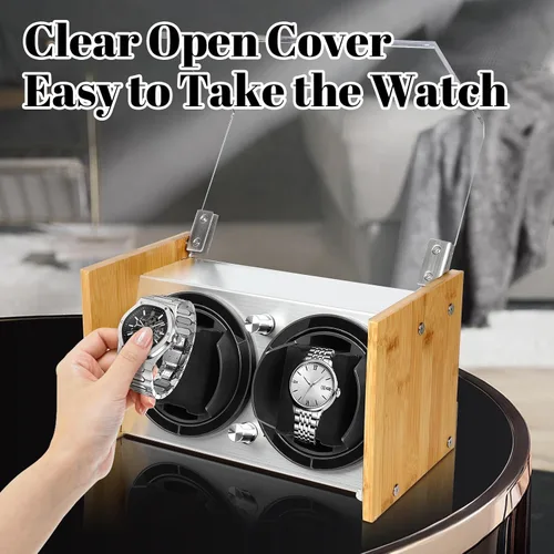 Vista 5 de Bobinadora de reloj de bambú para 2 relojes automáticos grandes a pequeños de Watch Winder Smith