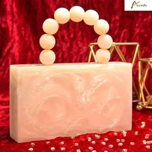 Vista 2 de ACCEDO Bolso de mano de mármol acrílico de lujo para mujer, bolso formal de noche, fiesta, novia, boda, bolso de mano para mujeres y niñas, blanco