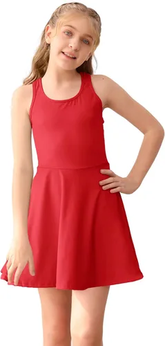 Vista 11 de Haloumoning Vestido de tenis sin mangas para niñas, vestido atlético de Negro